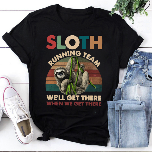 Sloth Running Team Funny Lazy Animal Retro T-Shirt