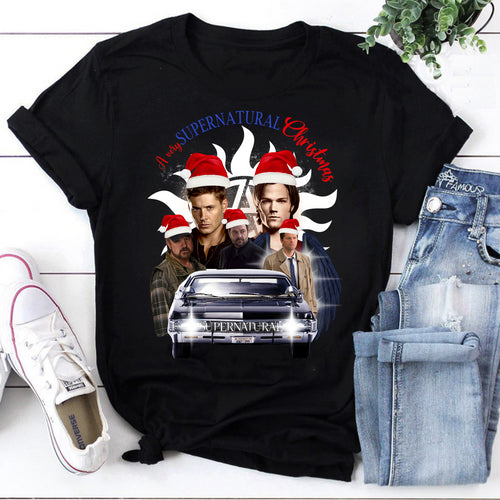 Supernatural Christmas T-Shirt with Winchester Brothers and Impala