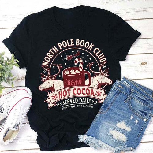 North Pole Book Club Hot Cocoa Winter Reading Graphic Tee