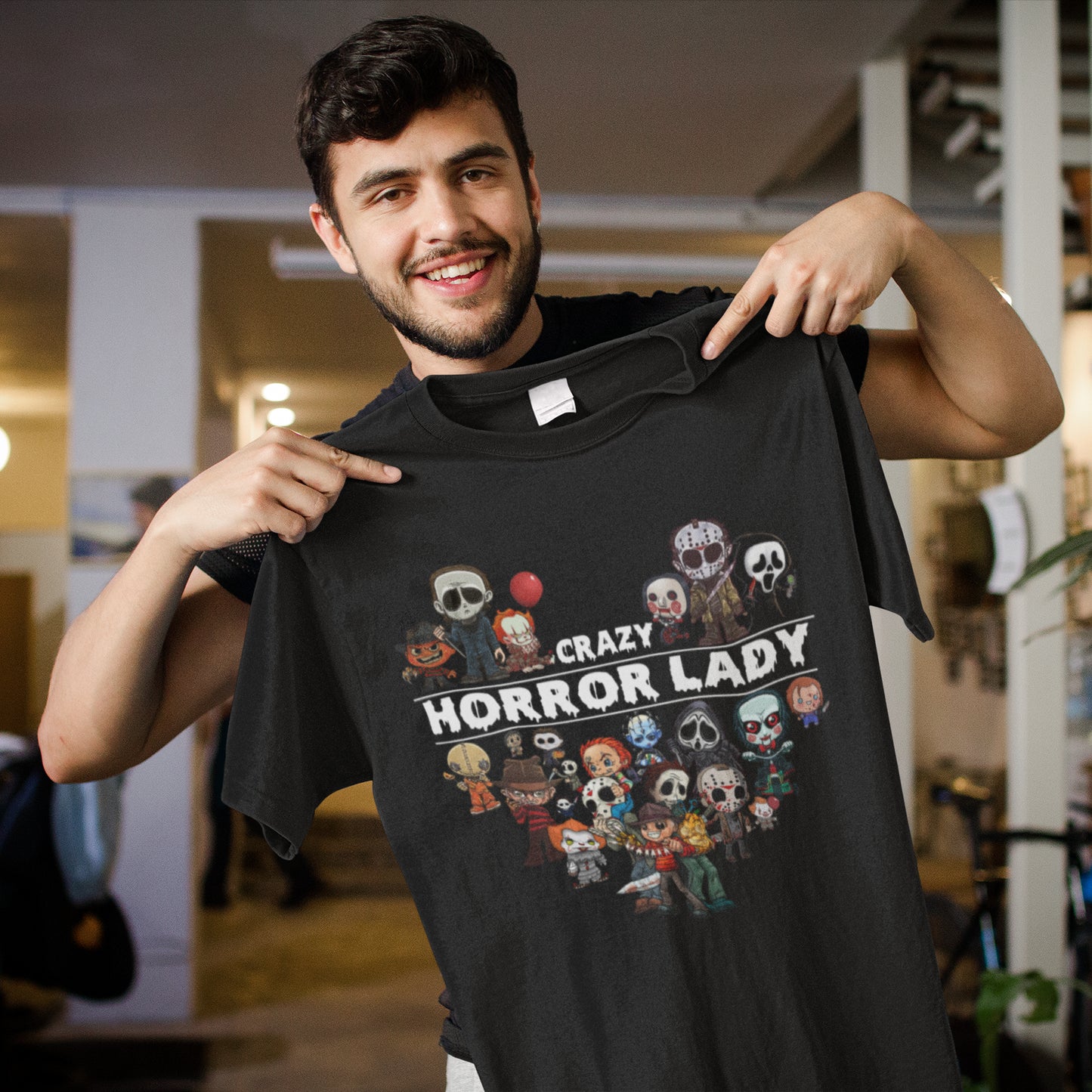 Crazy Horror Lady Shirt with Cute Horror Movie Characters