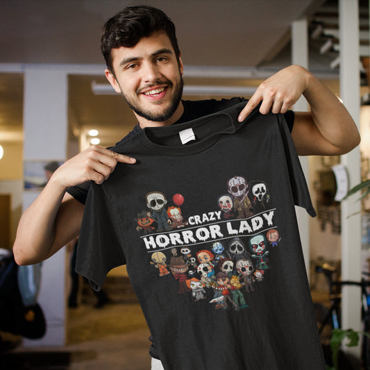 Crazy Horror Lady Shirt with Cute Horror Movie Characters