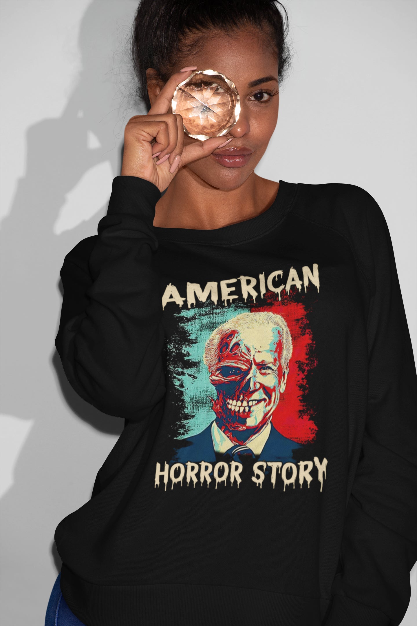 American Horror Story Political Parody Sweatshirt - Thriller Zombie Face Design