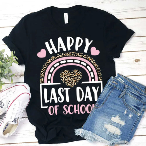 Happy Last Day of School Shirt Leopard Print Rainbow Tee