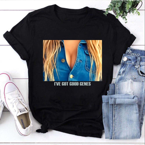Funny I've Got Good Genes T-Shirt with Graphic Denim Look