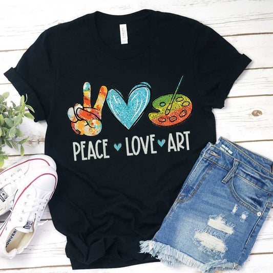 Peace Love Art Colorful Graphic T-Shirt for Creative Souls