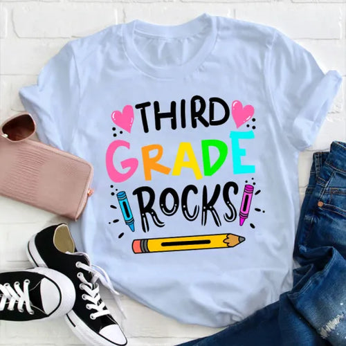 Third Grade Rocks T-Shirt Colorful Teacher Student Tee