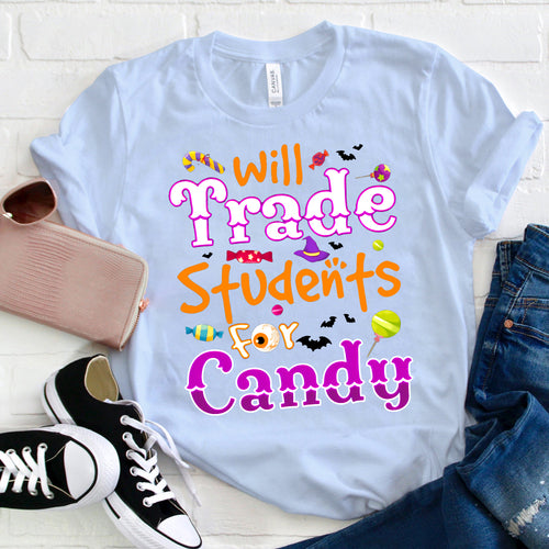 Will Trade Students for Candy Halloween Shirt Funny Halloween Teacher Tee