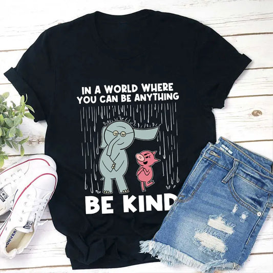 Be Kind Inspirational Elephant and Pig T-Shirt - Positive Message Tee