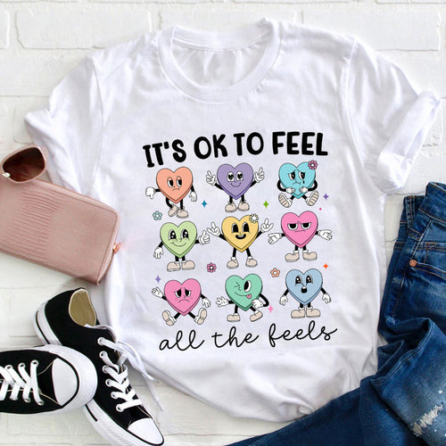 It's OK to Feel All The Feels Emotional Heart Cartoon Graphic Tee