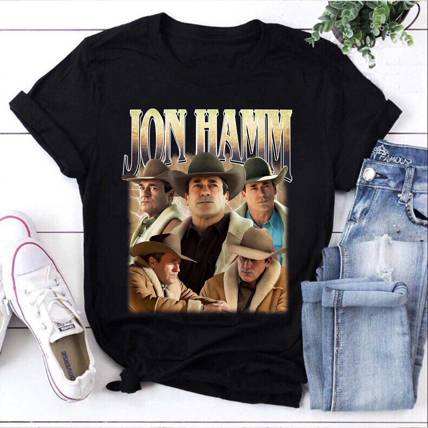 Jon Hamm Cowboy Portraits T-Shirt Vintage Western Actor Tee
