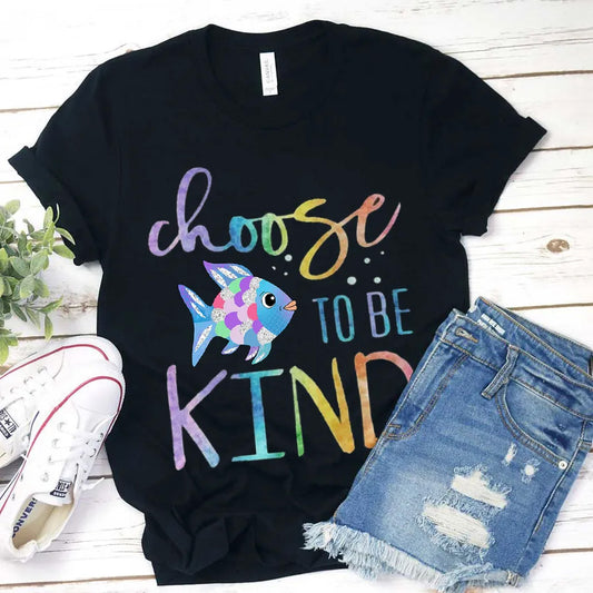 Choose to Be Kind Colorful Fish Inspirational Quote T-Shirt