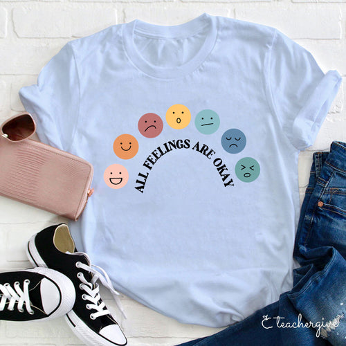 All Feelings Are Okay Rainbow Emoticon T-Shirt