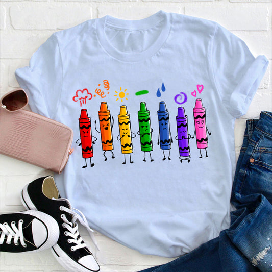 Funny Mood Crayons T-Shirt Cute Colorful Emotional Art Tee