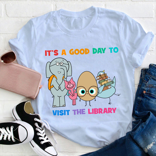 It's A Good Day To Visit The Library Cute Cartoon Animal T-Shirt