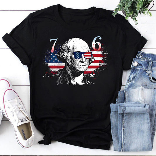 Retro 1776 American Flag George Washington Sunglasses T-Shirt