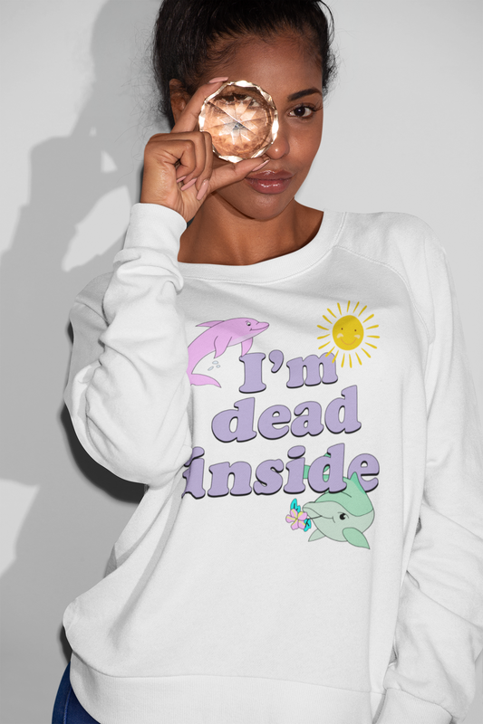 I'm Dead Inside Cute Dolphin Graphic Sweatshirt - Playful Sadness Pullover