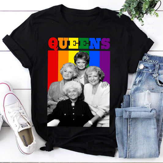 Golden Girls Queens Rainbow LGBTQ+ Pride T-Shirt Vintage TV Show Fan Tee