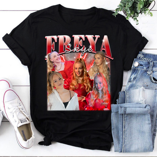 Freya Skye Fan Art Graphic Tee - Collage Style Black T-Shirt for Fans