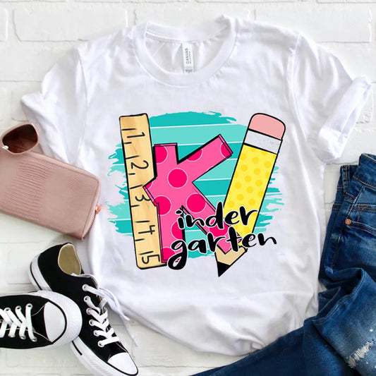 Kindergarten Back to School T-Shirt with Ruler and Pencil Graphic