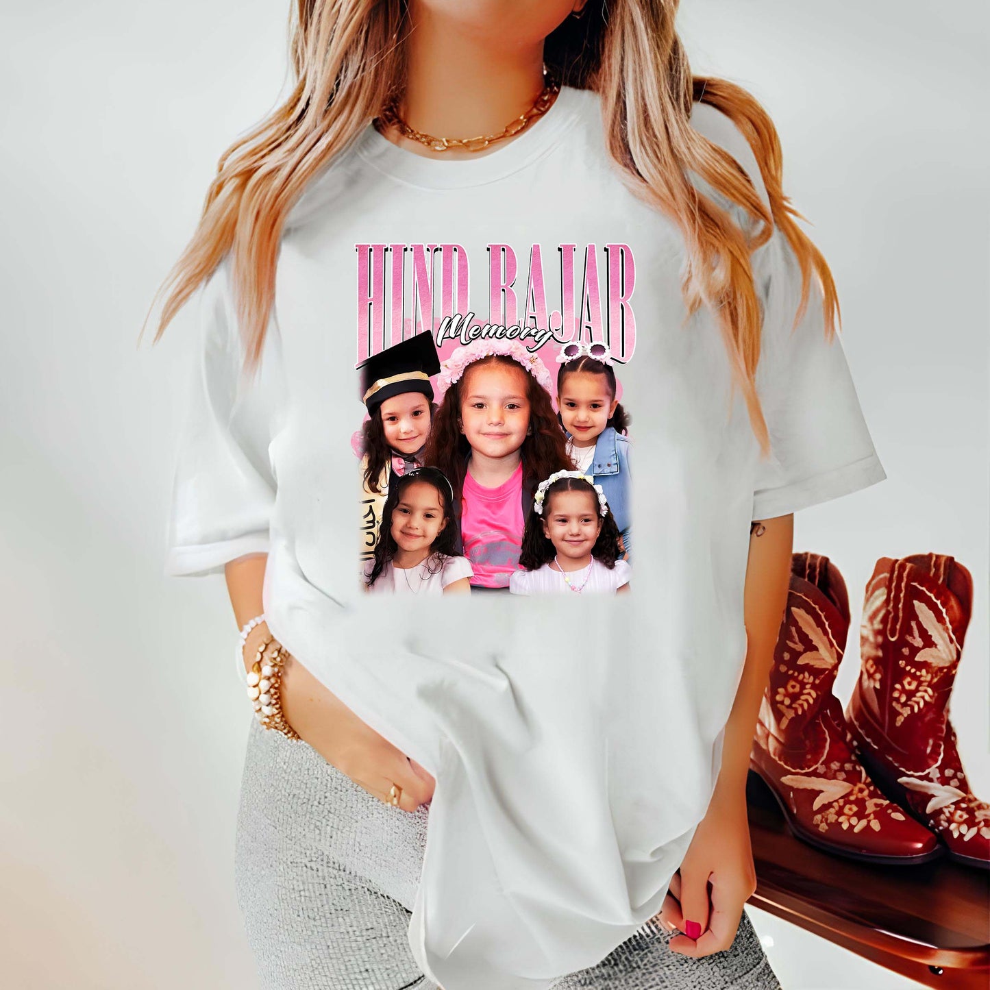 Hind Rajab Memory Custom Photo Collage T-Shirt - Personalized Kids' Photo Tee