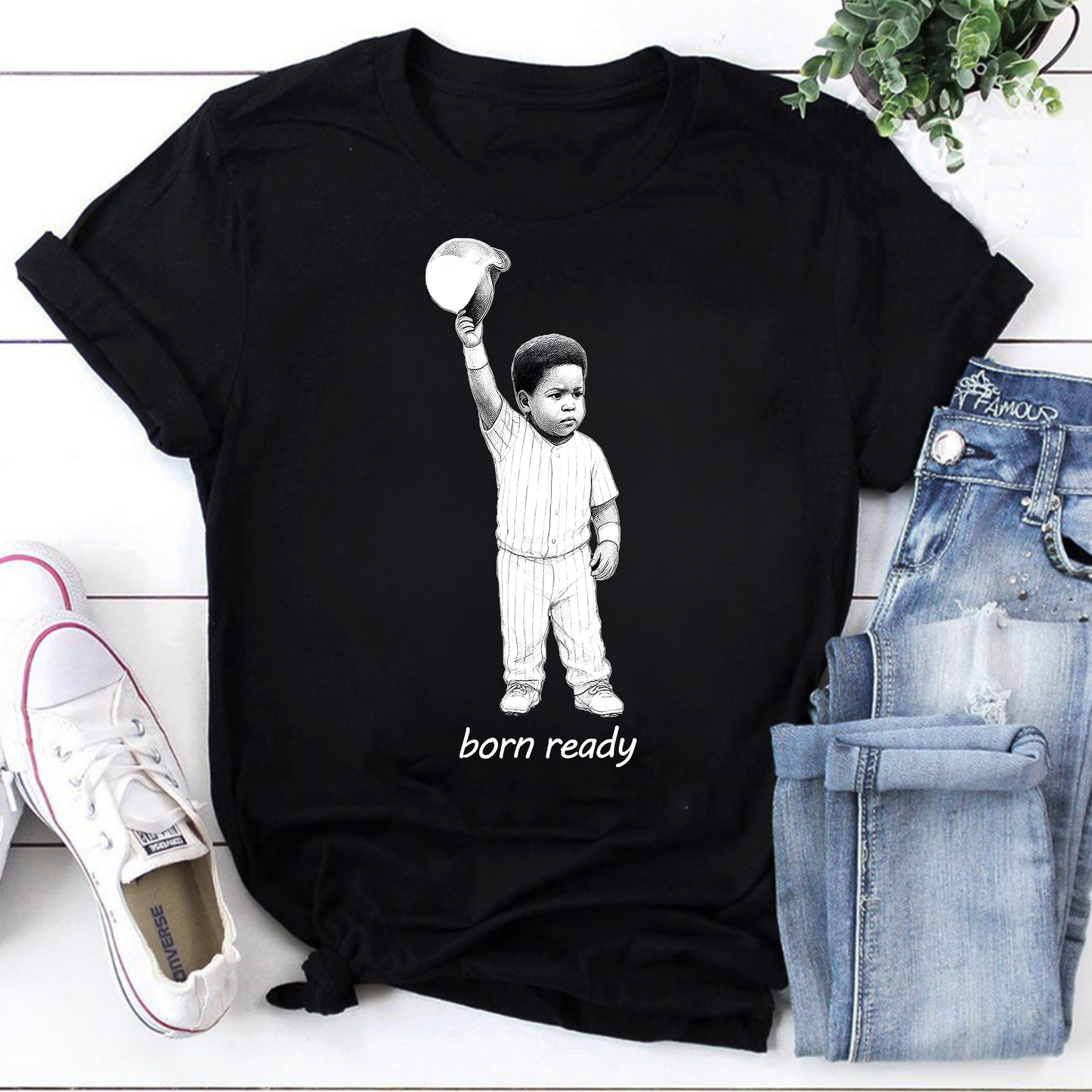 Born Ready Cute Baby Baseball Player Graphic Tee