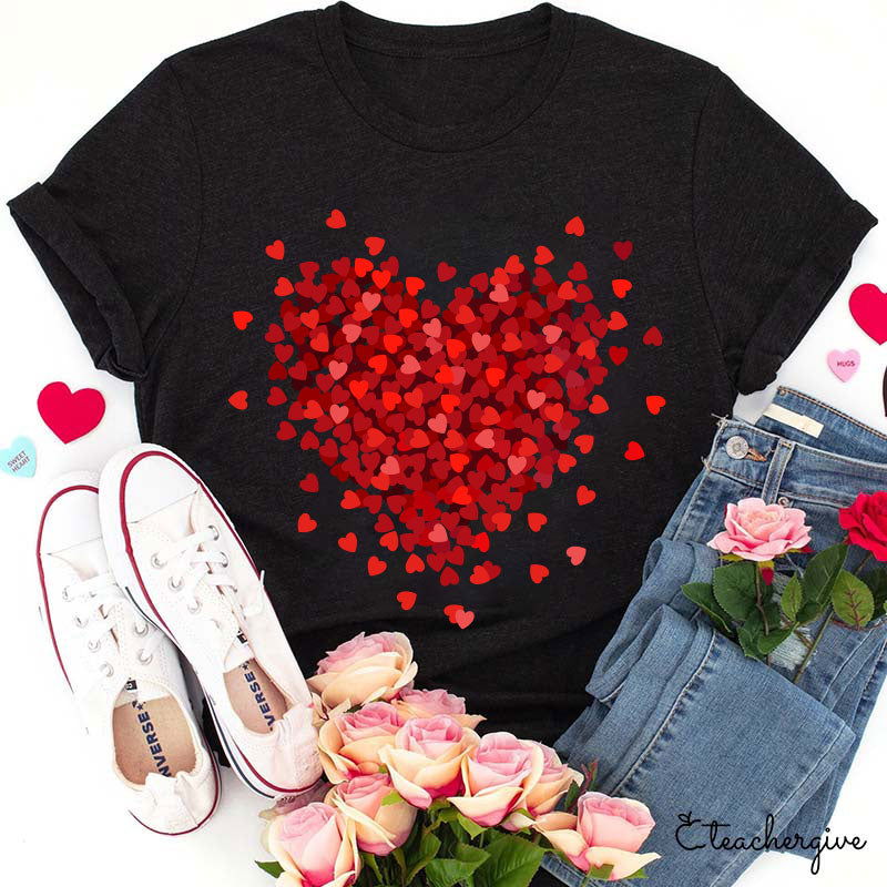 Valentine Heart Cluster Graphic Tee - Romantic Red Hearts T-Shirt