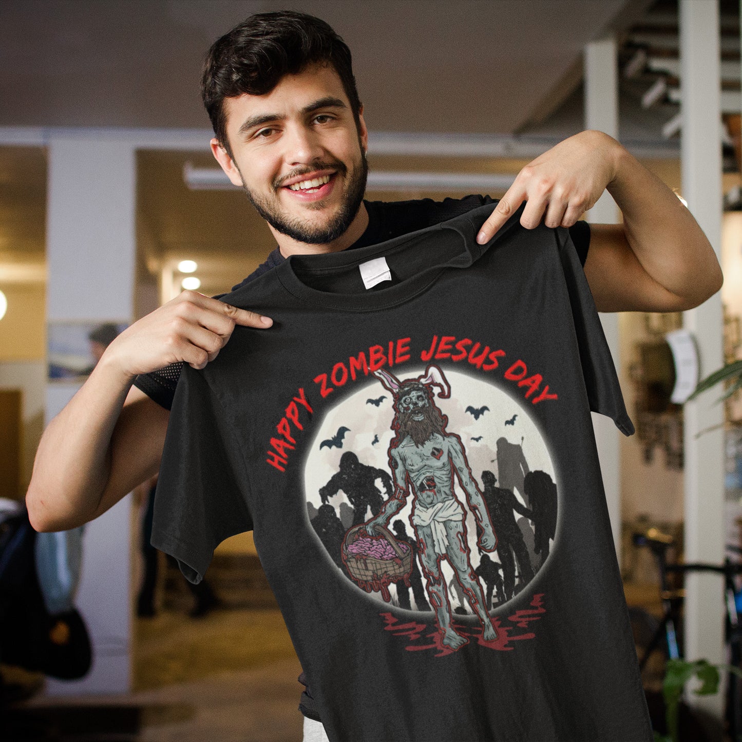 Happy Zombie Jesus Day T-Shirt - Funny Easter Zombie Graphic Tee