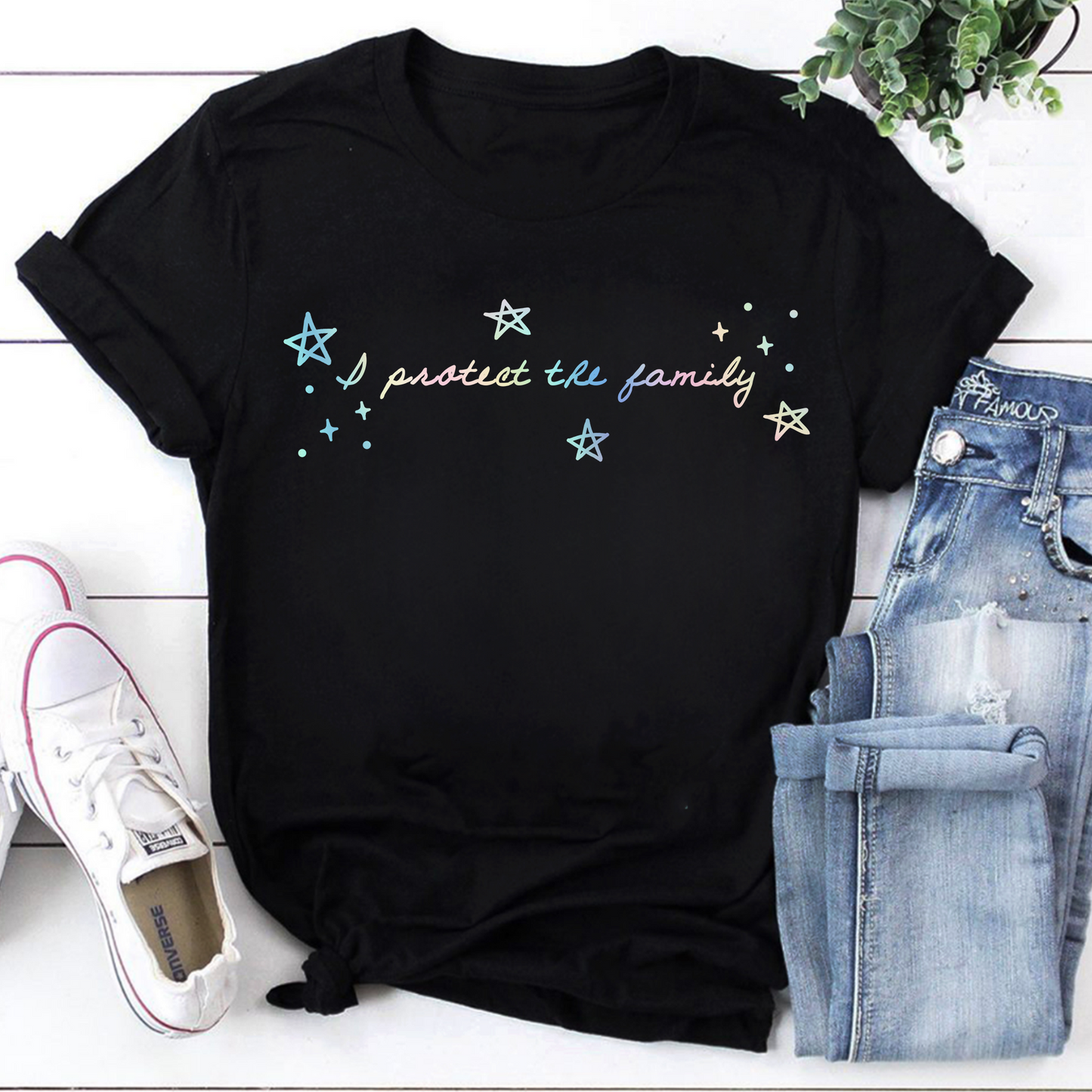 I Protect The Family T-Shirt with Pastel Stars Graphic