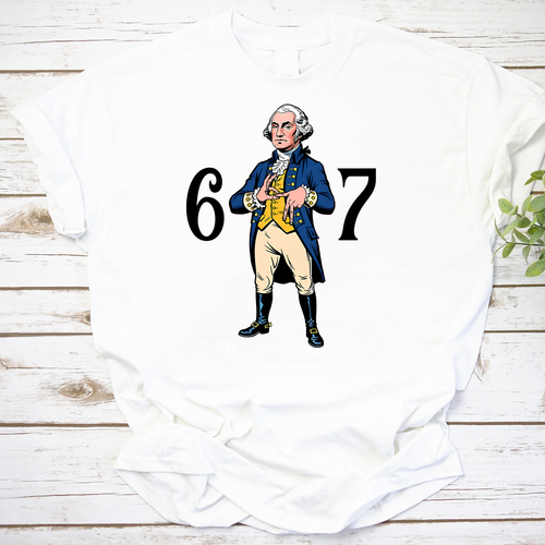 Funny George Washington 6 7 Hand Sign T-Shirt Patriotic USA Tee