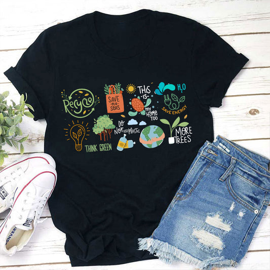 Eco-Friendly Awareness T-Shirt | Recycle, Save Energy & More Trees Graphic Tee