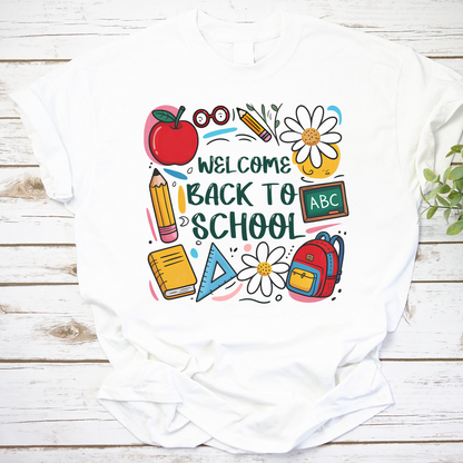 Welcome Back to School T-Shirt with Cute School Supplies Design