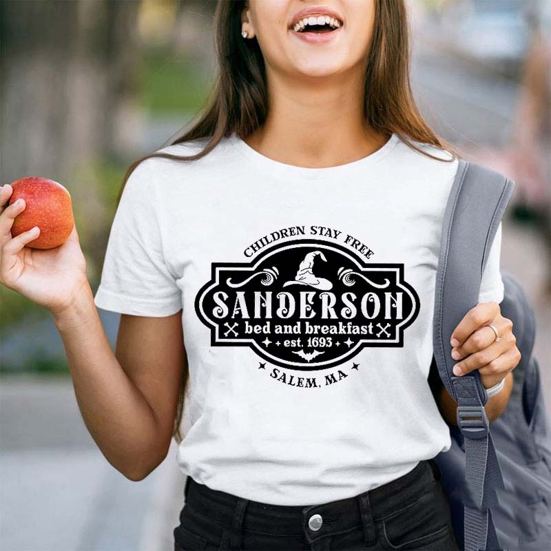Sanderson Bed and Breakfast Salem MA Witch T-Shirt - Children Stay Free Halloween Shirt