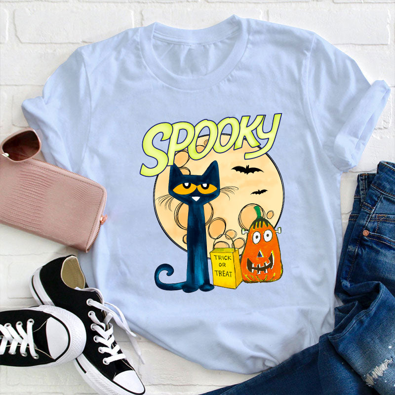 Spooky Cat and Pumpkin Halloween T-Shirt - Trick or Treat Graphic Tee