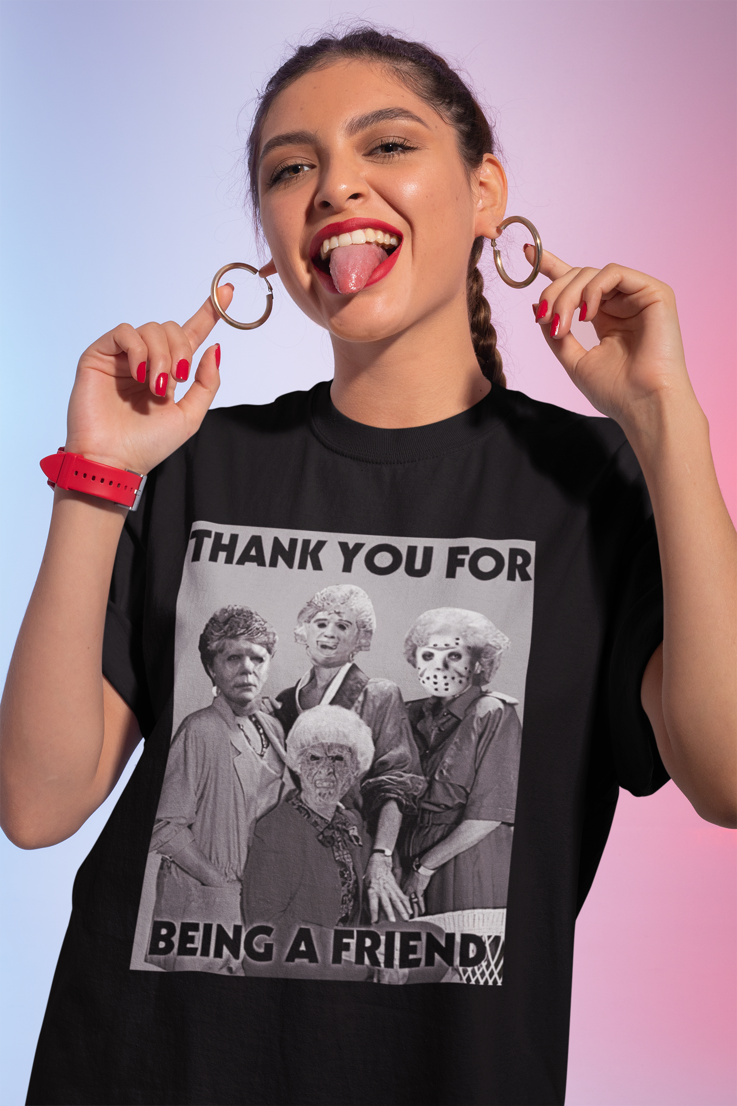 Funny Horror Mashup T-Shirt Thank You for Being a Friend Black Tee