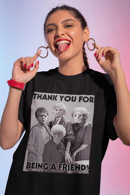 Funny Horror Mashup T-Shirt Thank You for Being a Friend Black Tee