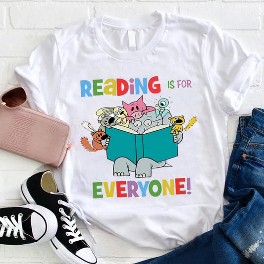 Reading Is For Everyone! Cute Animal Cartoon Book Lover T-Shirt