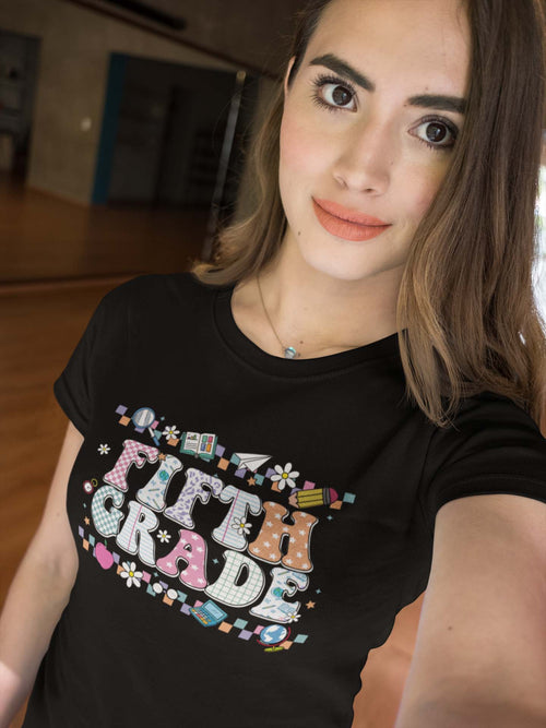 Retro Cute Fifth Grade Teacher T-Shirt for Women, Back to School Gift Tee
