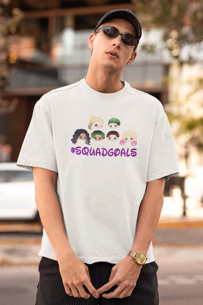 #SquadGoals T-Shirt with Cute Cartoon Faces Graphic Tee for Friendship Fans