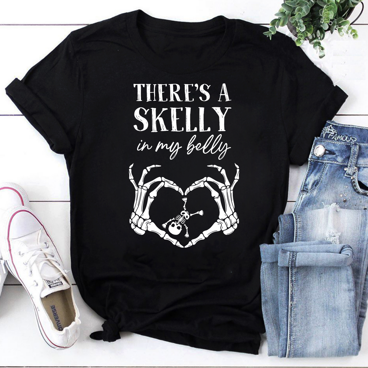 There's A Skelly In My Belly Halloween Pregnancy Shirt