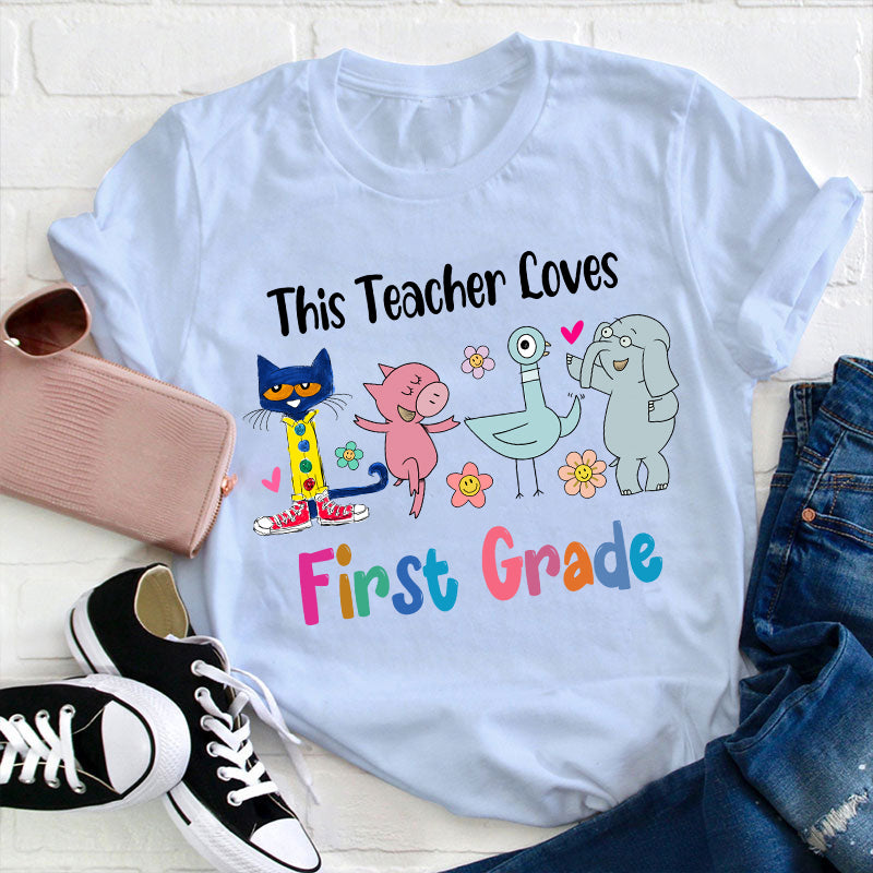 This Teacher Loves First Grade Cute Animal Graphic Tee