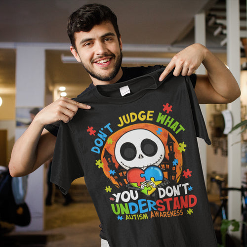 Don't Judge What You Don't Understand Autism Awareness Shirt with Puzzle Heart Design