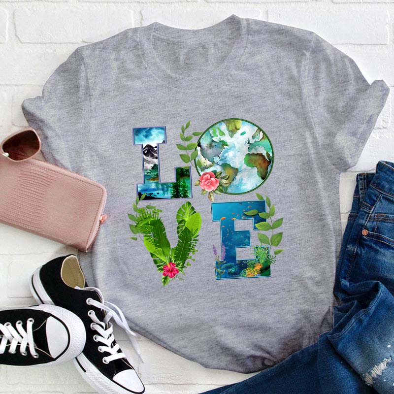 LOVE Earth Nature Graphic Tee, Eco-Friendly Inspirational Shirt