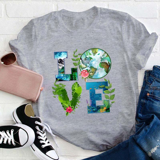 LOVE Earth Nature Graphic Tee, Eco-Friendly Inspirational Shirt