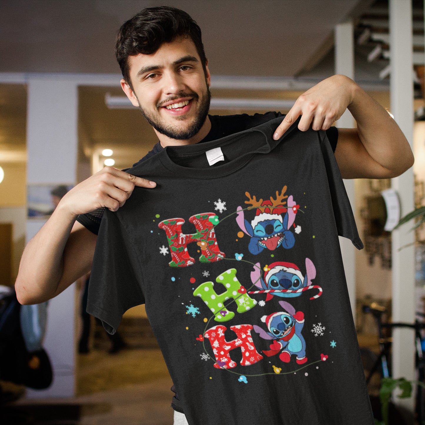 Cute Stitch Christmas Shirt Ho Ho Ho Holiday Tee for Disney Fans