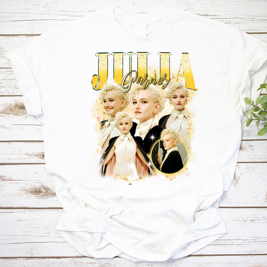 Julia Garner Stylish Photo Collage Graphic White Tee