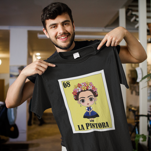La Pintora Frida Kahlo Cartoon Art T-Shirt – Mexican Folk Art Inspired Tee