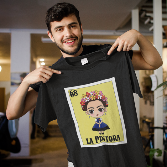 La Pintora Frida Kahlo Cartoon Art T-Shirt – Mexican Folk Art Inspired Tee