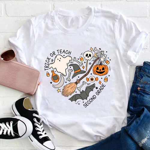 Halloween Trick or Teach Second Grade Shirt - Cute Teacher Halloween T-Shirt