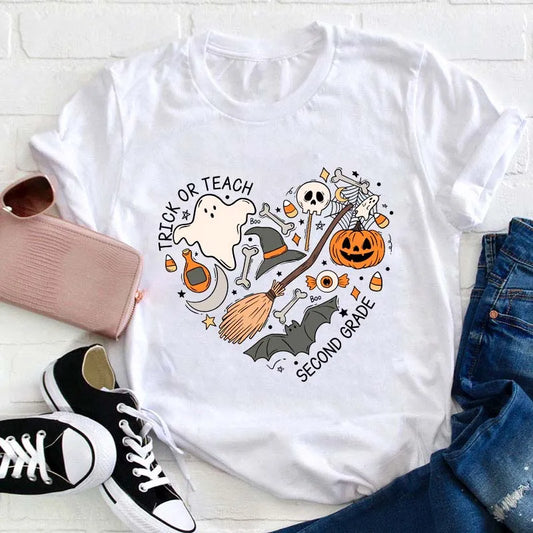 Halloween Trick or Teach Second Grade Shirt - Cute Teacher Halloween T-Shirt