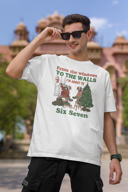 Funny Christmas Raccoon Shirt - From the Windows to the Walls Six Seven Holiday Tee